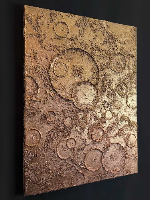 Quadro texturizado em tela, obra autoral "Crateras Lunares"