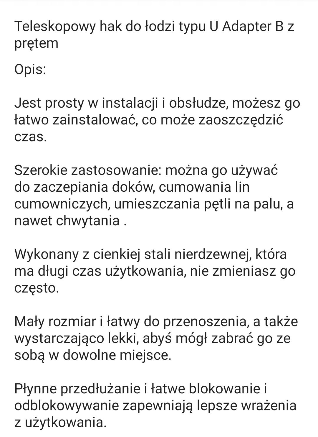 Teleskopowy hak do łodzi- chwytak