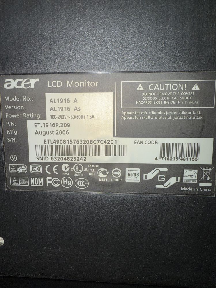 Monitor Acer 19 cali 4:3