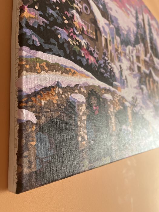 Obraz miasteczko zimą płótno farba olejna 40x50 cm