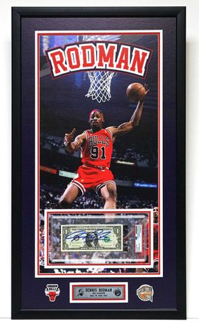 Denis Rodman autograf na dolarze w pięknej oprawie !