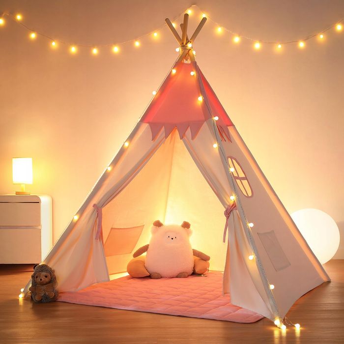 Besrey namiot tipi dziecięcy bawełna różowy biały do zabawy 120x120