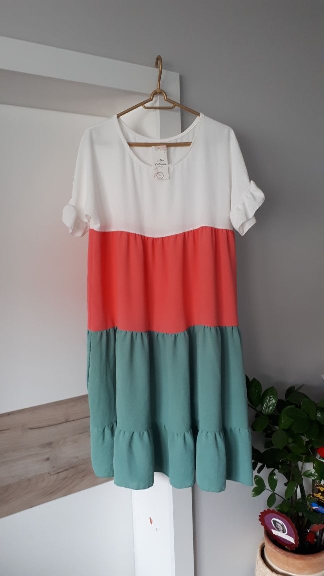 Trzykolorowa lekka sukienka L/XL