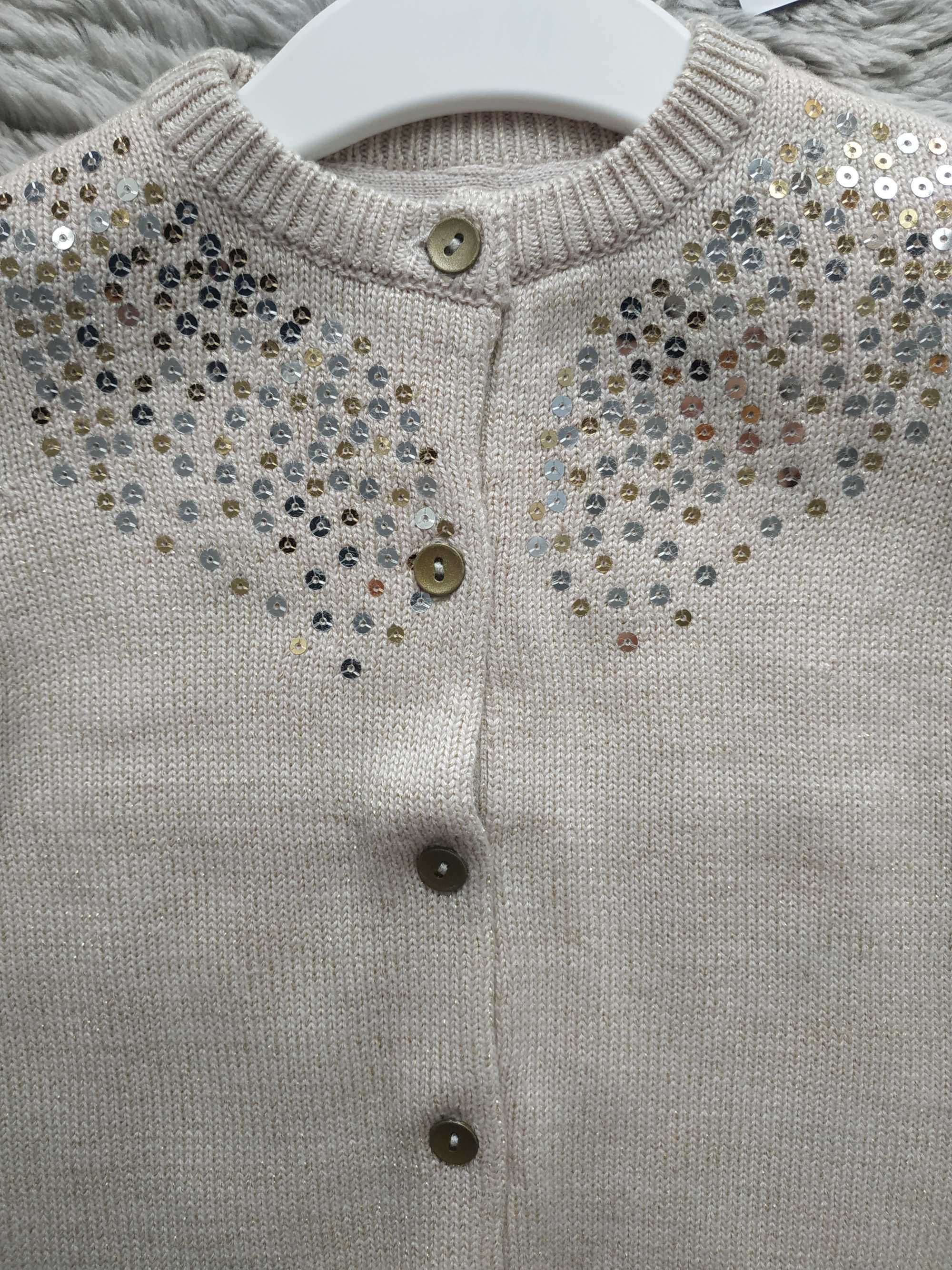 Elegancki sweter/beżowy/złota nić/roczek/święta/prezent/Cool Club/r.80
