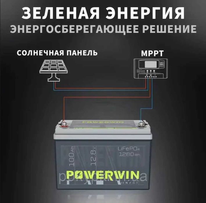 Акумулятор Powerwin BT100 12V, 100Ah, 1280Wh BMS, 4000+ циклів