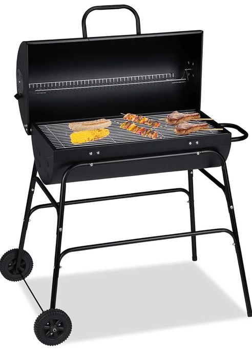 Relaxdays Grill na węgiel drzewny, XXL grill na kółkach z pokrywką