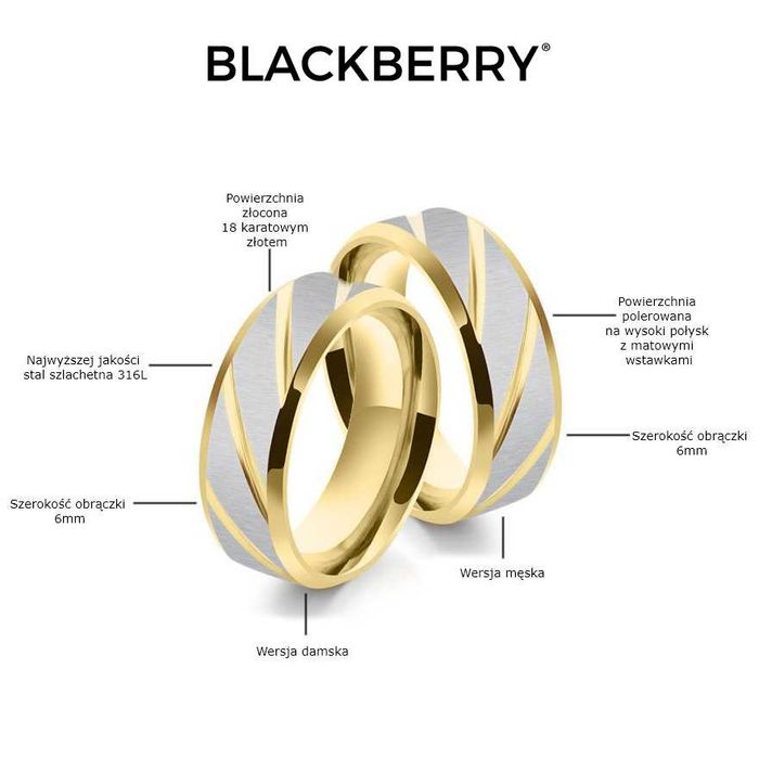 Złote Srebrne Obrączki Ślubne Stal 316L Para KO5