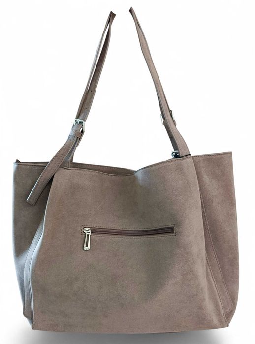 Torebka zamszowa shopperka pojemna szara Flora&Co + brelok