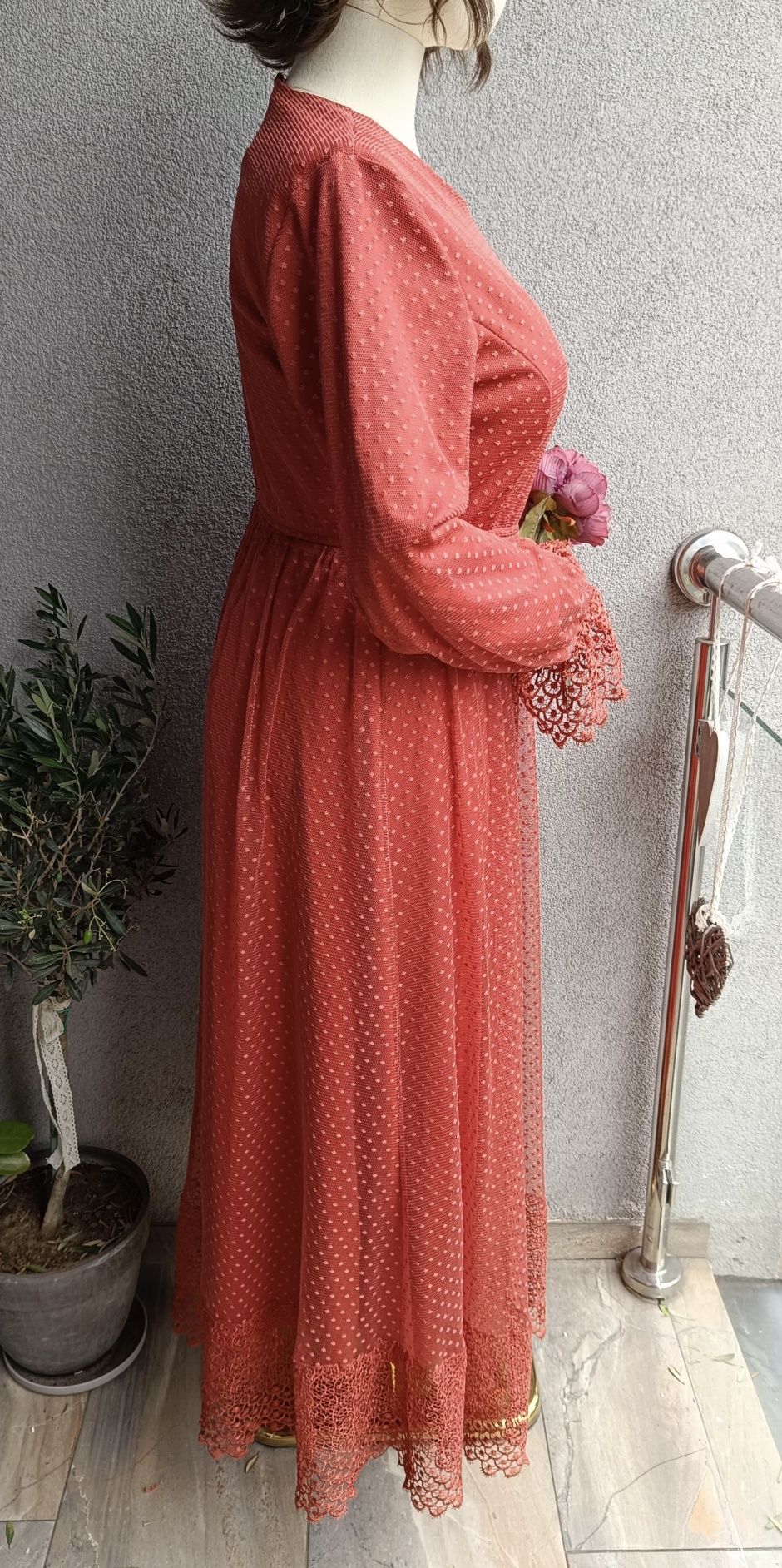 Sukienka długa maxi XL biust 51-58x2 romantic style kolor ceglasty