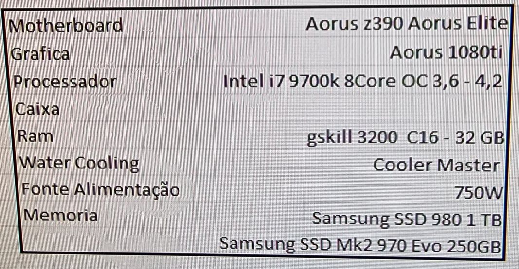 Peças para computador i7 9700k