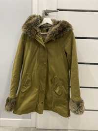 Parka khaki z futerkiem ZARA