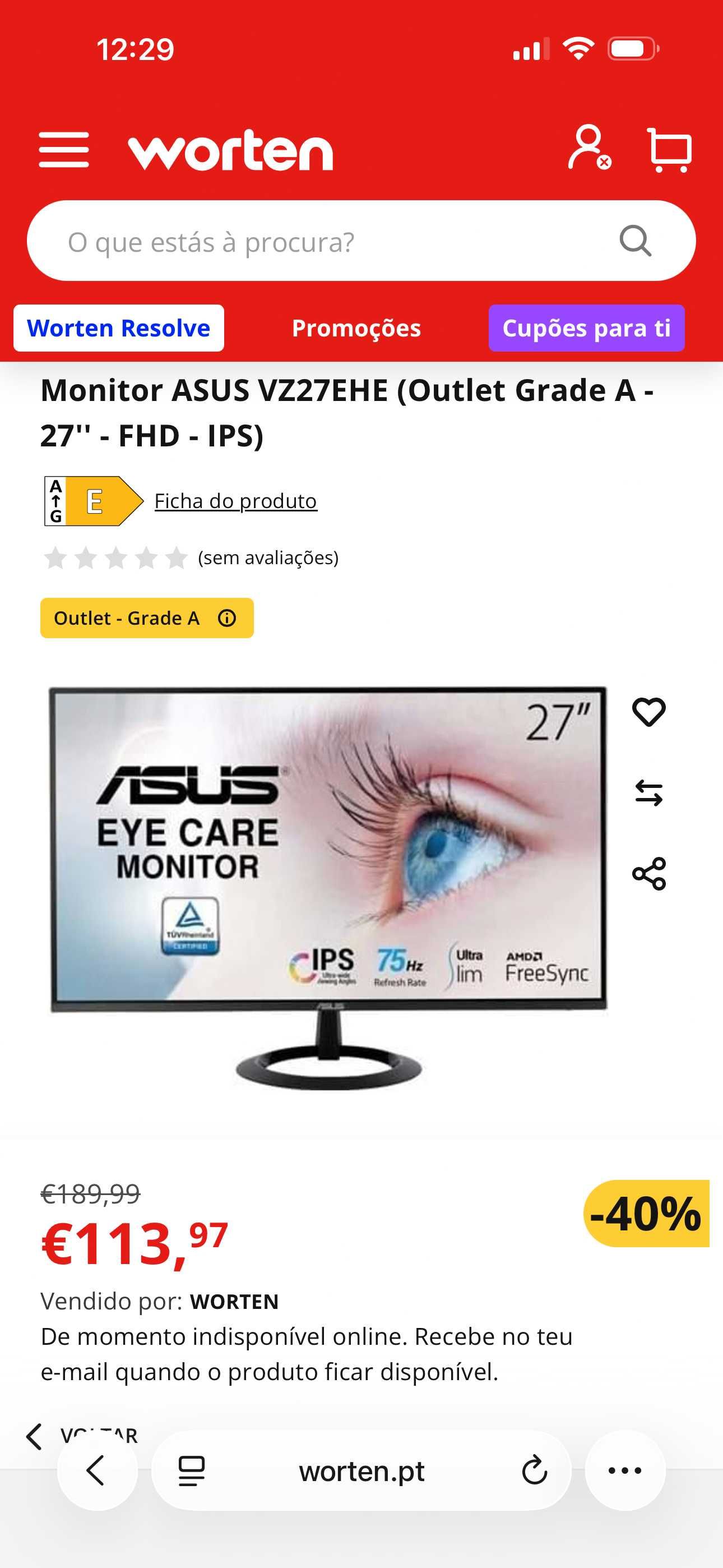 Monitor ASUS VZ27EHE (27'' - FHD - IPS)