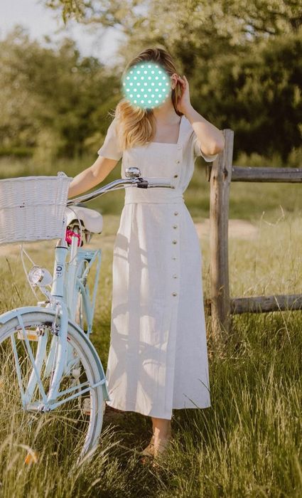 Lniana biała śmietankowa sukienka S miió