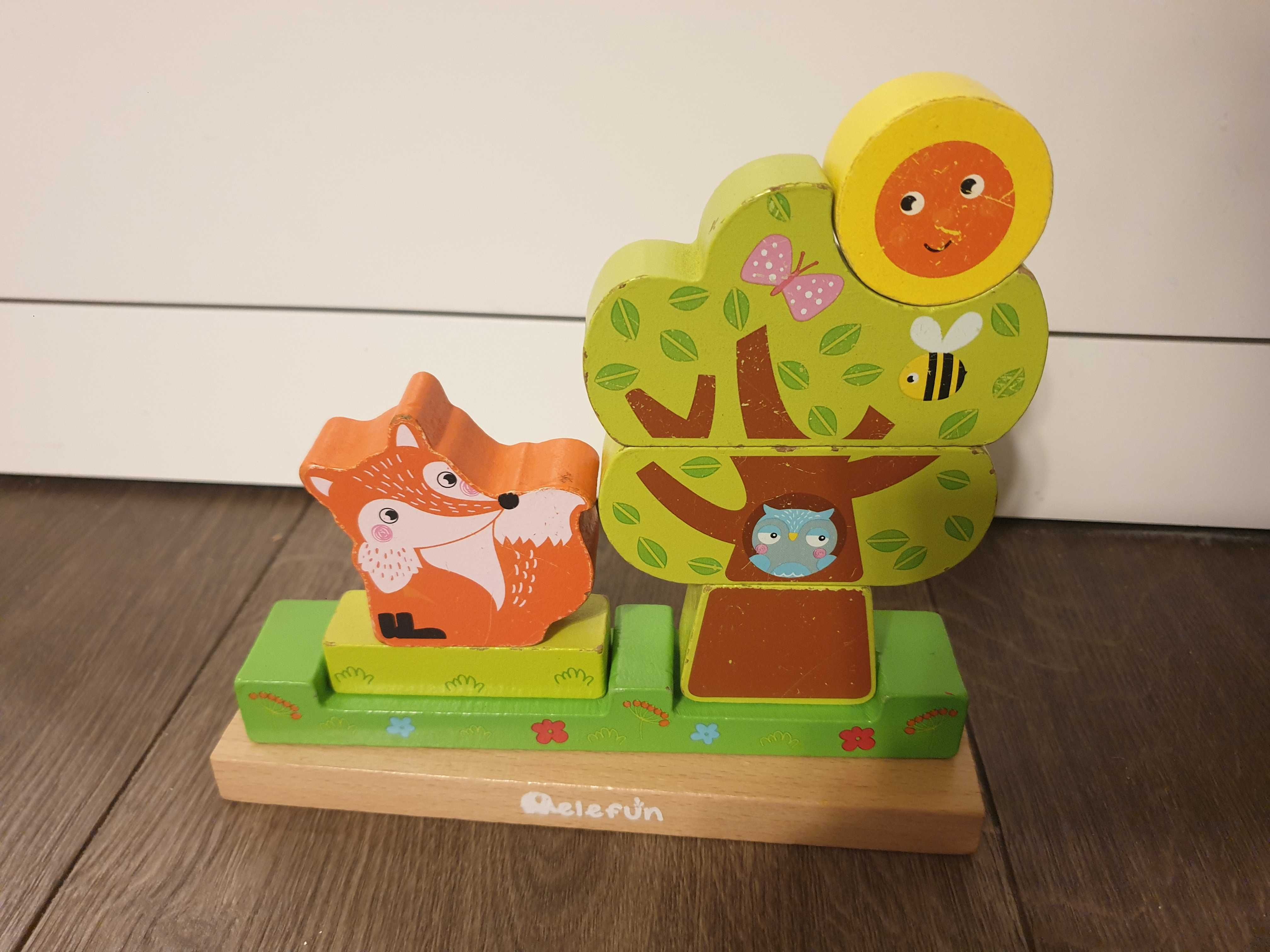 Drewniana układanka magnetyczna las puzzle 3D magnes Montessori Elefun