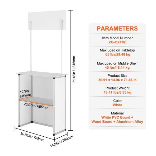 Balcão portátil para feiras  Balcão para feiras, 785 x 380 x 1815 mm S