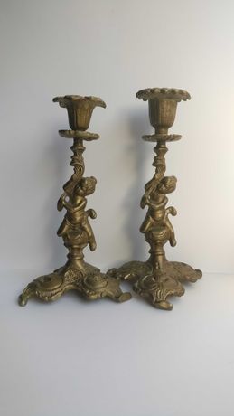 Mosiężne świeczniki figuralne - komplet 2 sztuki - mosiądz