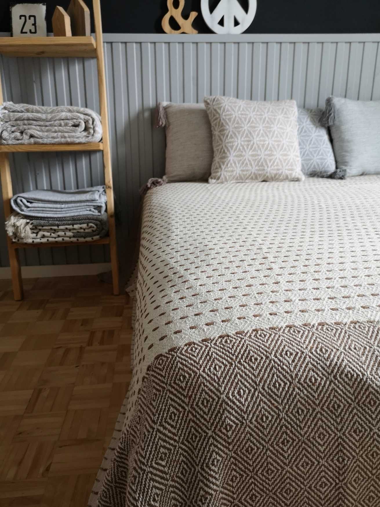 Narzuta bawełniana 200x220 etno nordic z frędzlami do sypialni brąz