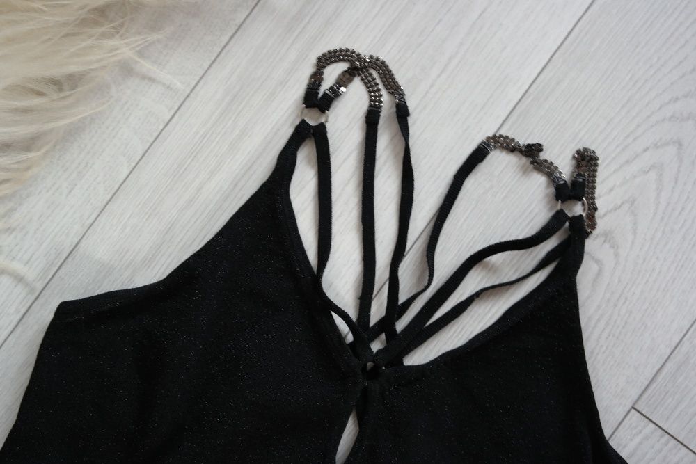 elegancka bluzka~ozdobne łańcuszki~River Island r.38~impreza~karnawał
