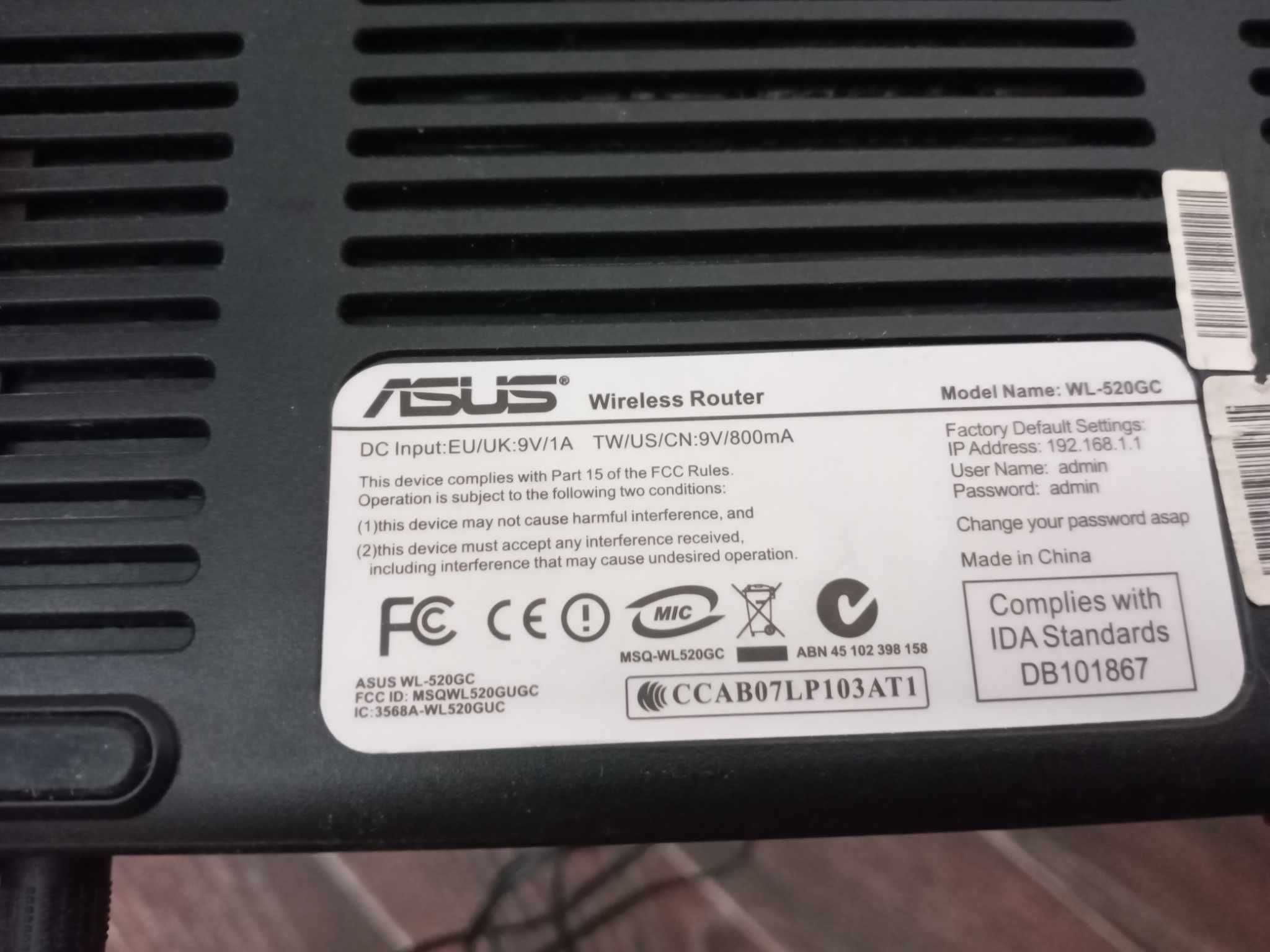 Wi-Fi маршрутизатор роутер Asus WL-520GC рабочий стандарт802.11g