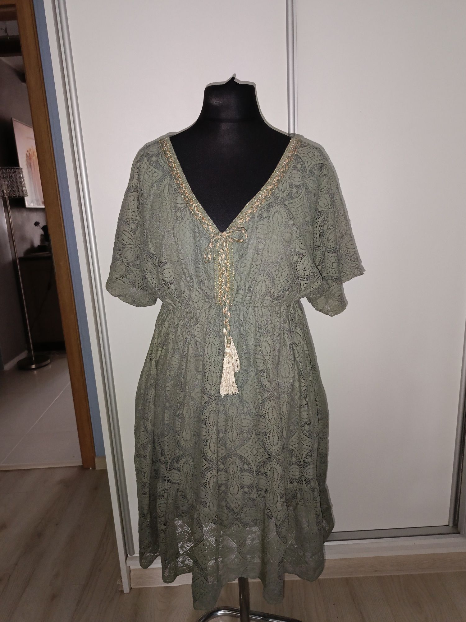 Oliwkowa sukienka ML bawełna