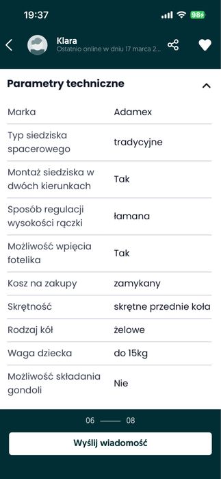 Gleboko spacerowy Wozek 2w1 Adamex belissa mieta gandola spacerowka