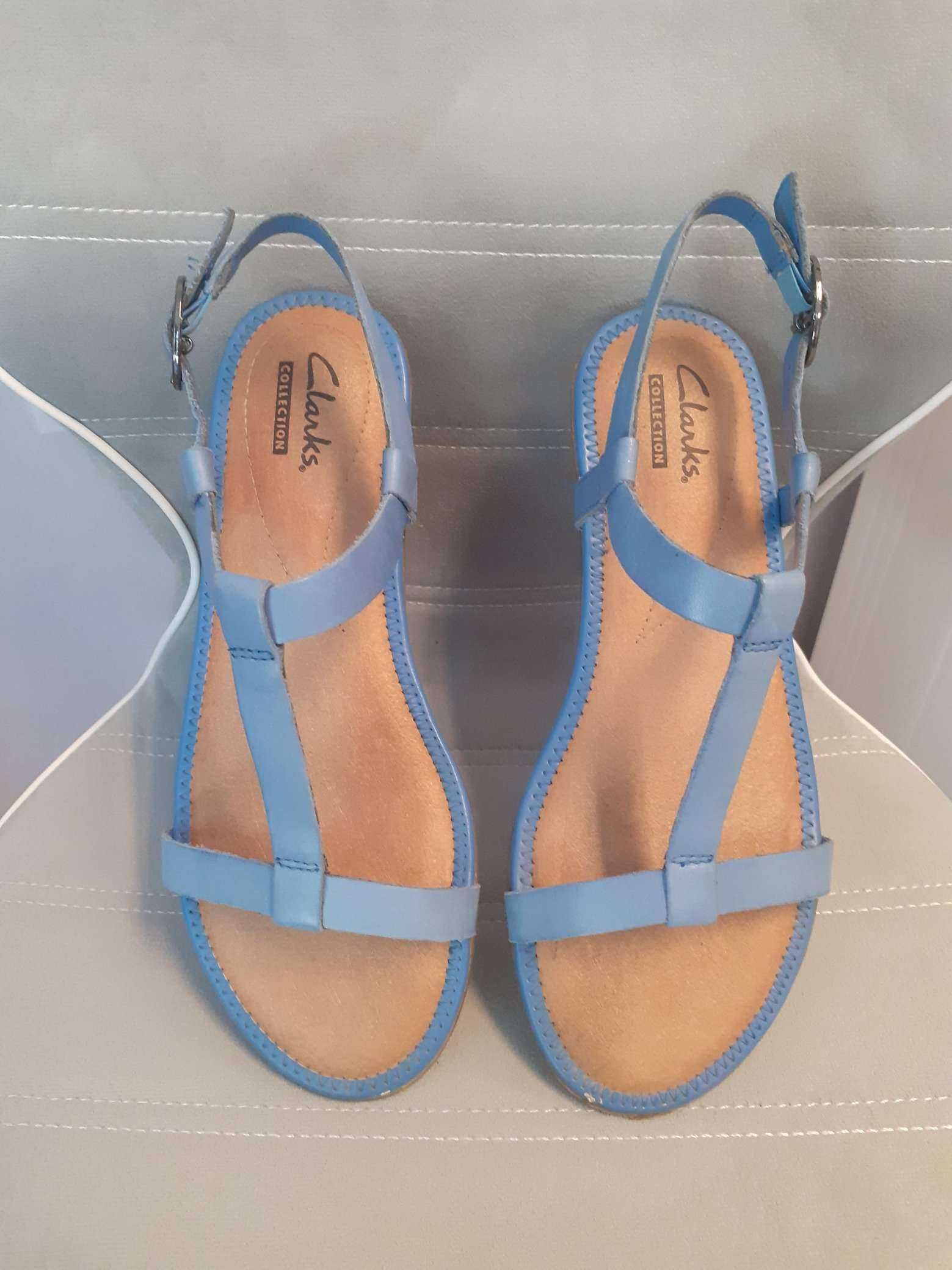 Risi Hop Sandały klapki Clarks r 36 błękitne BLUE skórzane niebieskie