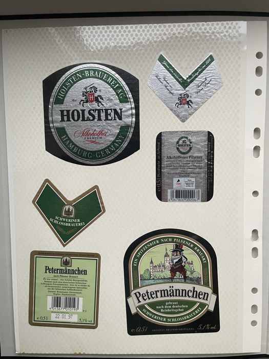 Karta etykiet piwnych Holsten i Petermännchen – Niemcy, lata 90.