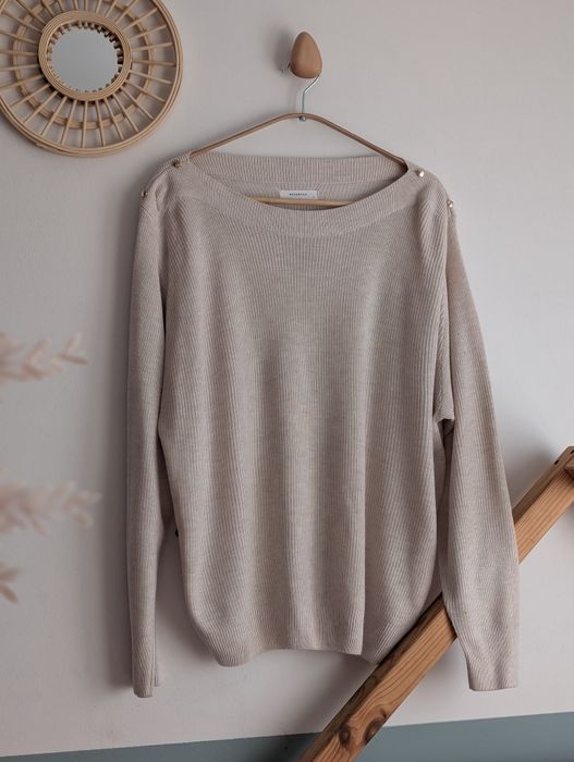 Beżowy sweter L/40 Reserved ozdobne guziki wiskoza