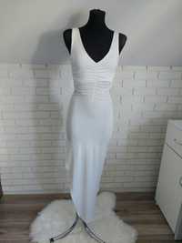 Biała midi sukienka na ramiączkach okazjonalna S