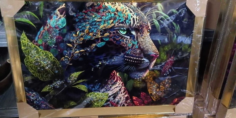 Quadro Leopardo Moldura em Dourado NOVO