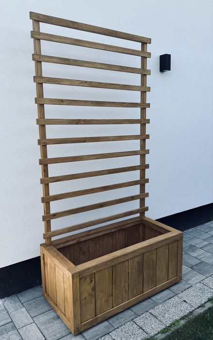 Duża solidna donica z pergolą drewniana do ogrodu 100x50x200