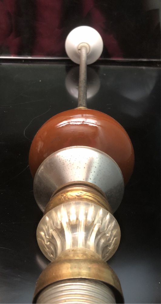 Lampa sufitowa wisząca porcelana + mosiądz VINTAGE retro PRL