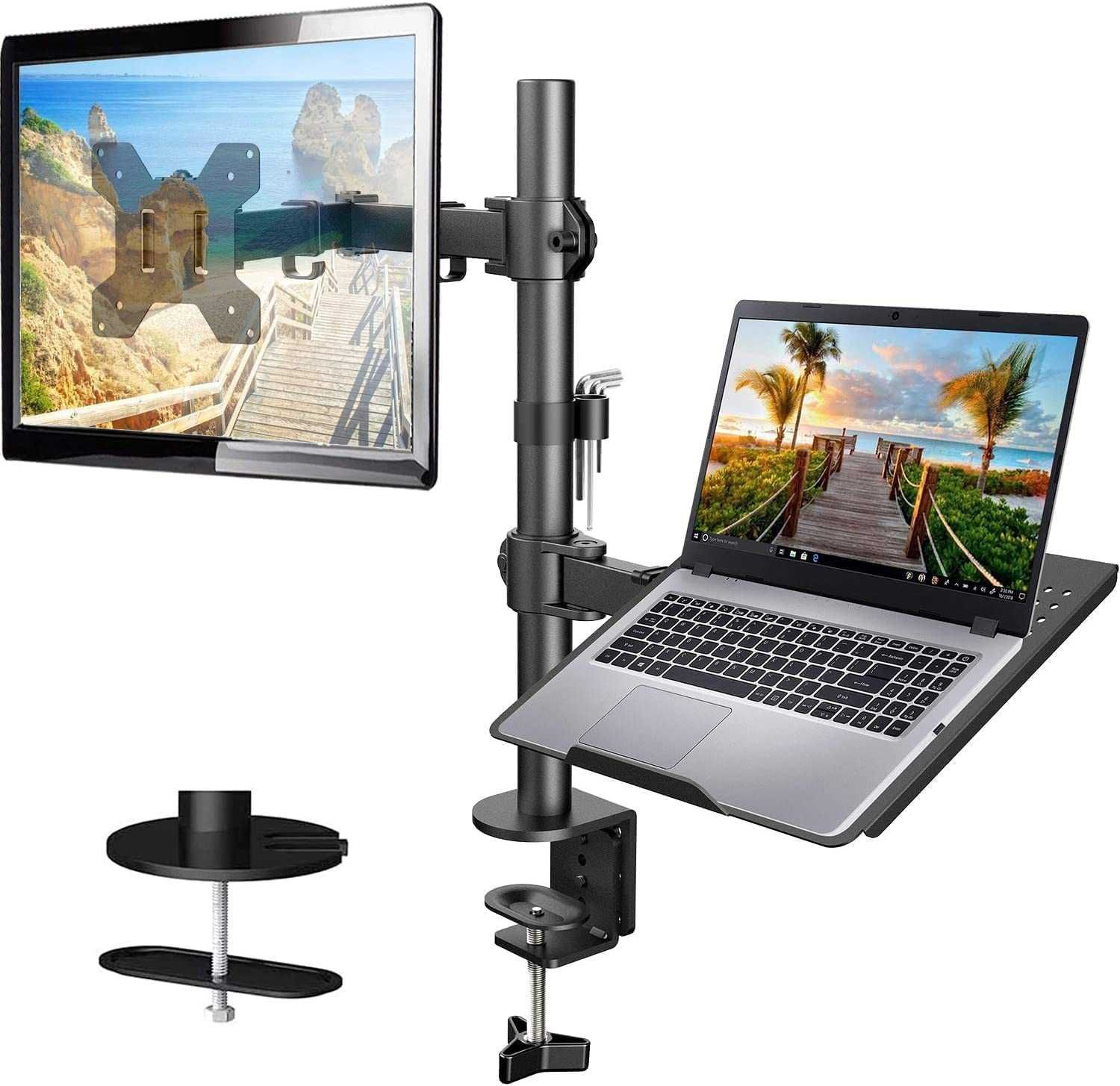 Suporte dual de monitor e portátil laptop para mesa escritório office