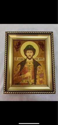 Ікона Св‘ятий Князь Ігор з бурштину