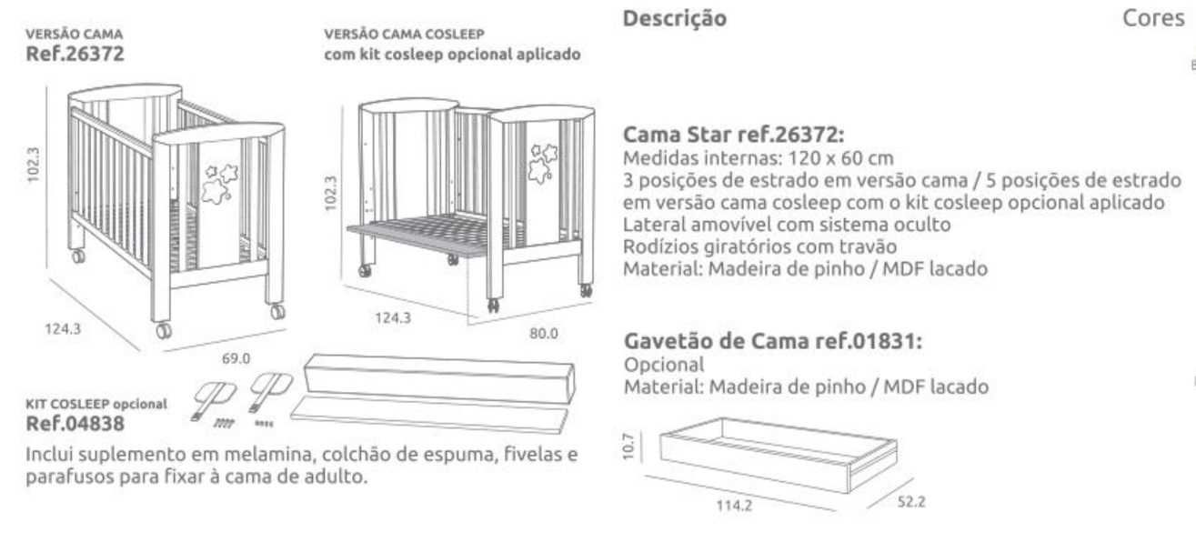 berço-cama bébé TRAMA Star branca (com opção de colchão)