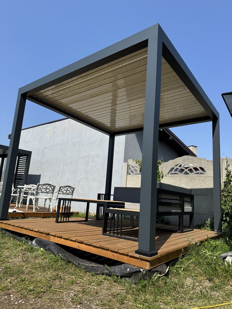Pergola aluminowa 3x3 3x4 3x5 elektryczna LED RGB biały dach