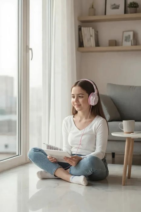 Słuchawki Różowe Przewodowe Dziecięce  Quearfun