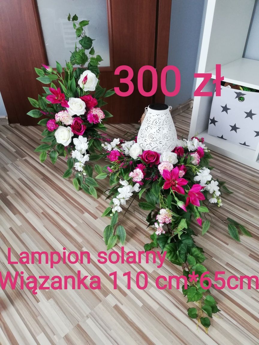 Komplet wiązanka plus bukiet do wazonu  cmentarz lampion solarny babci