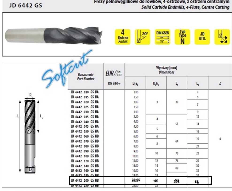 Frez pełnowęglikowy JD Tools 6442   fi-20