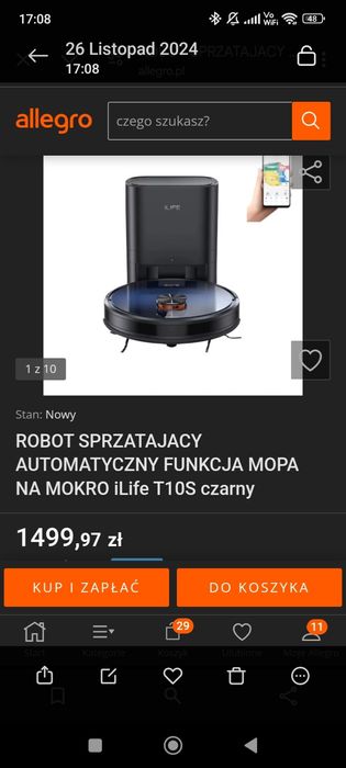 iLife T10S robot sprzątający z mop, odkurzacz, Nowy fabrycznie