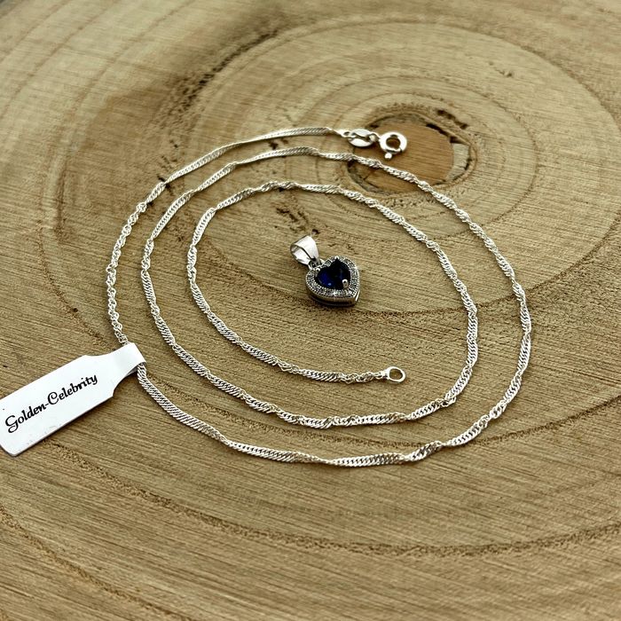 Piękny Srebrny Naszyjnik Serce Próba 925 + Róża Wieczna Led W Szkle Pr