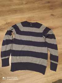 Granatowy w szare pasy sweter dla chłopca, 158 cm