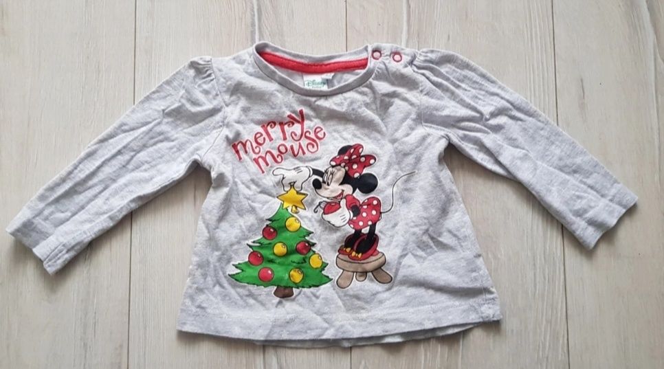 Świąteczna bluzka szara Disney myszka Mickey Minnie 74cm zestaw