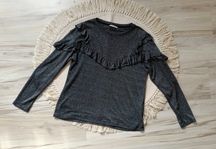 Czarno-srebrna bluzka z falbankami 42/44 Zara