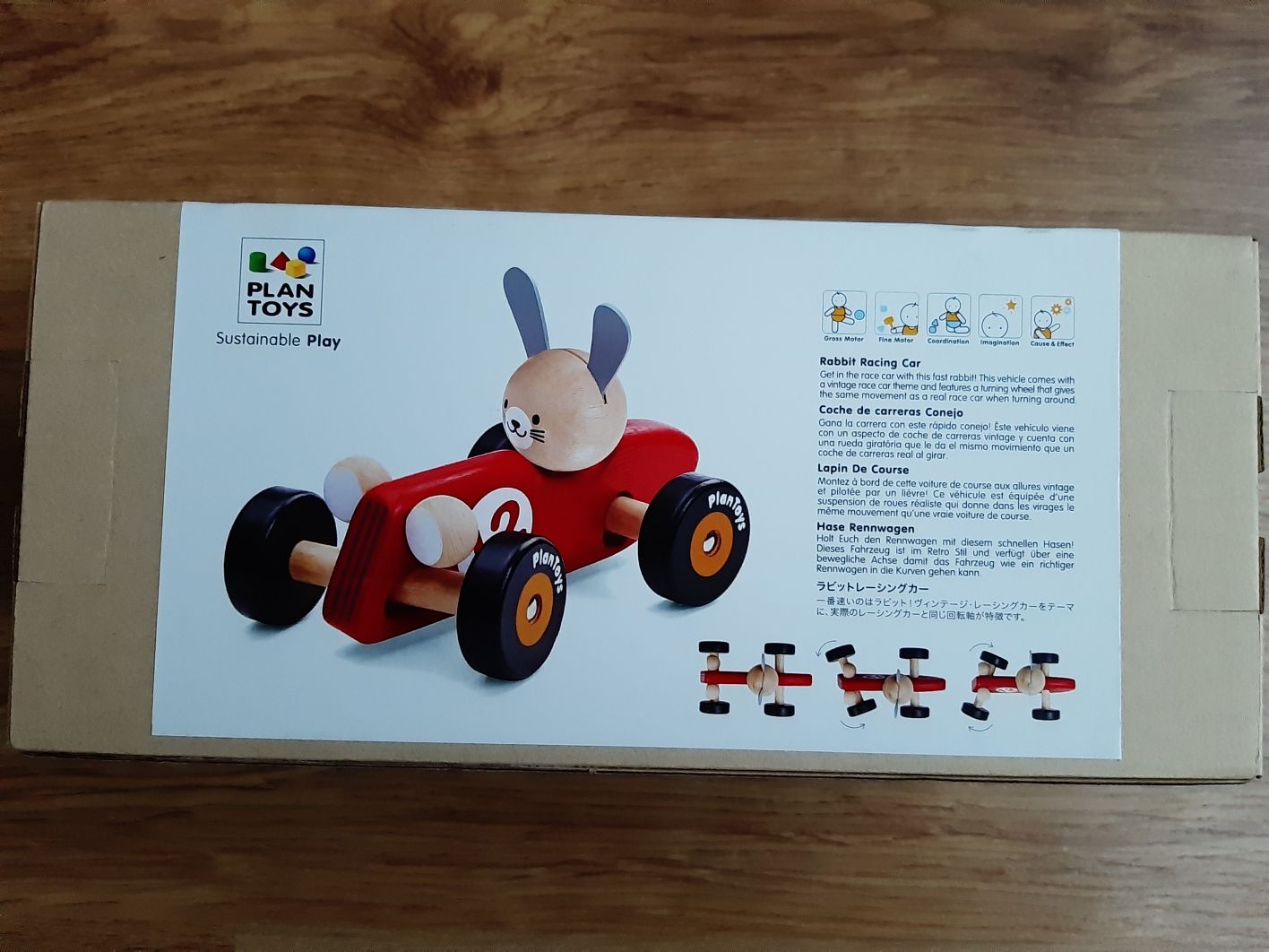 Plan Toys - carro de corrida coelho madeira (novo)