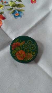 broszka drewniana ręcznie malowana polne kwiaty