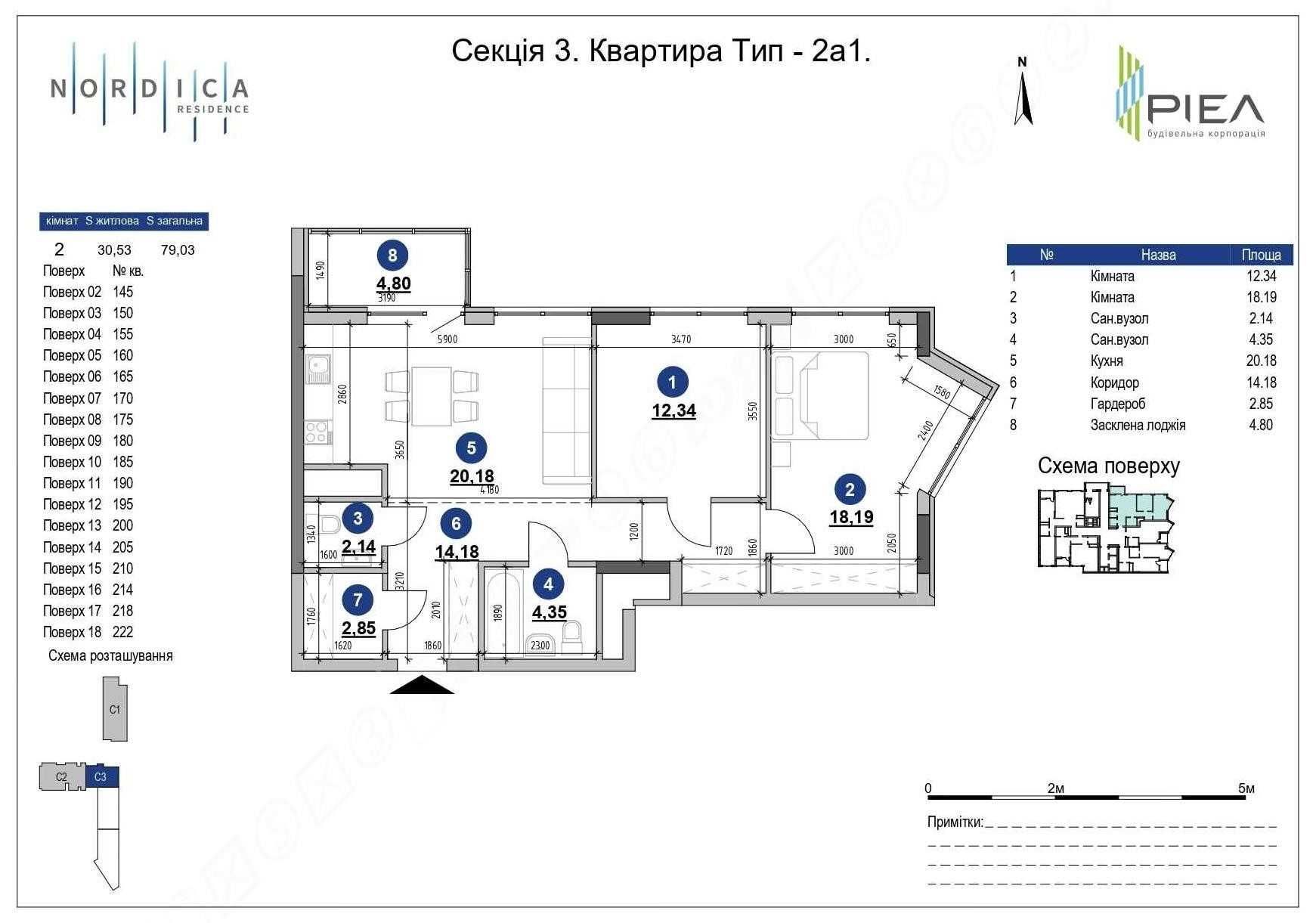 Простора 2-к квартира 79 кв.м. в ЖК Nordica Residence. Без комісії