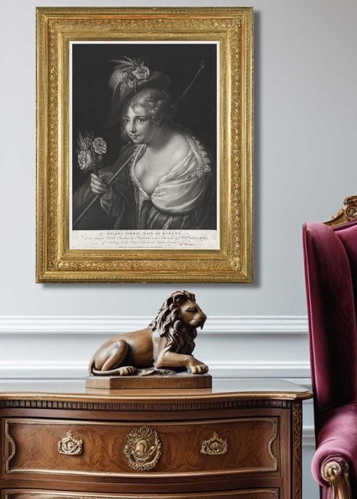 Litografia z 1780 rok, Helena Fourment żona Rubensa, 38cm x 53cm