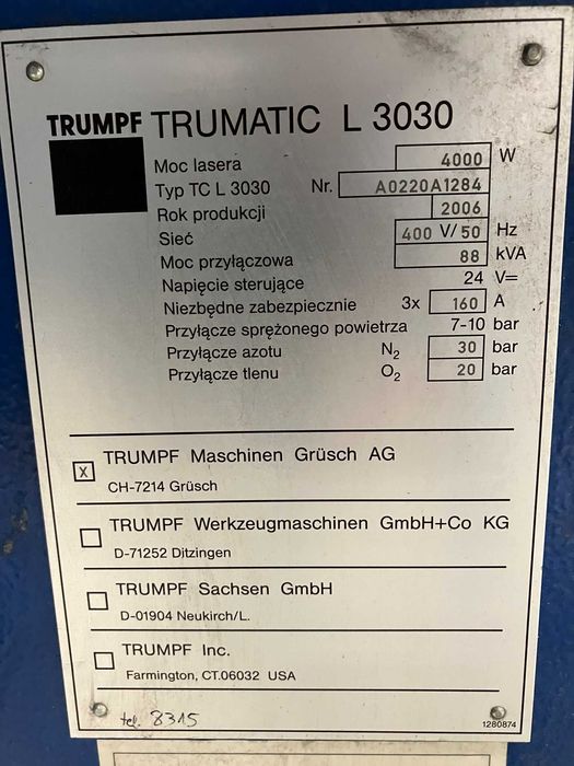 Laser Trumpf Trumatic L3030