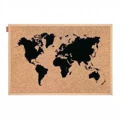 Tablica korkowa nadruk Mapa Świata 60x40cm czarna. MemoBe